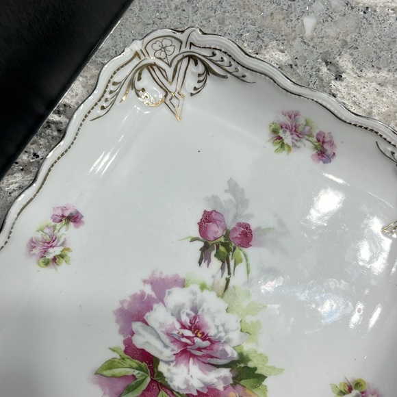 Vintage Victorian Porcelain Vanity Tray Pink & White Floral & Gold Trimmed Edge - Picture 5 of 8